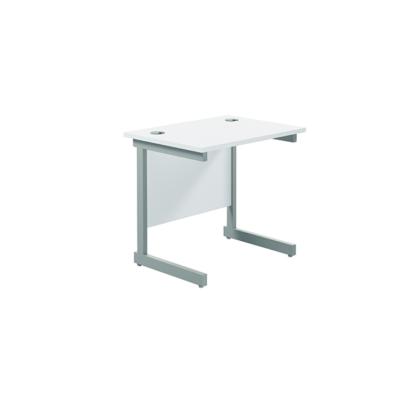 Jemini Single Rectangular Desk 800x600x730mm White/Silver KF800316