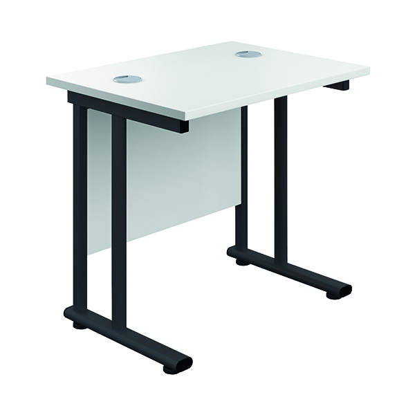 Jemini Rectangular Double Upright Cantilever Desk 800x600x730mm White/Black KF820369