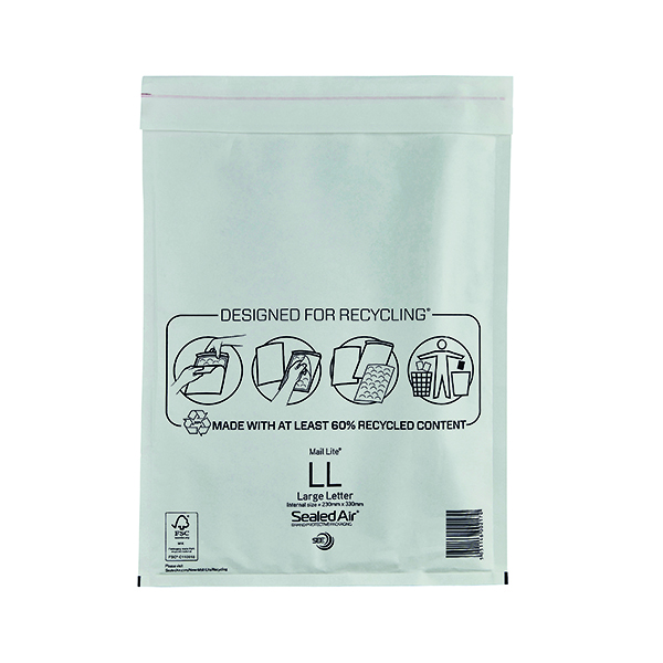 Mail Lite Bubble Lined Postal Bag Size LL 230x330mm White (Pack of 50) MAIL LITE LL