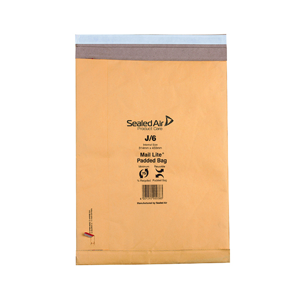 Mail Lite Padded Postal Bag Size J/6 314x450mm Gold (50 Pack) 100943512