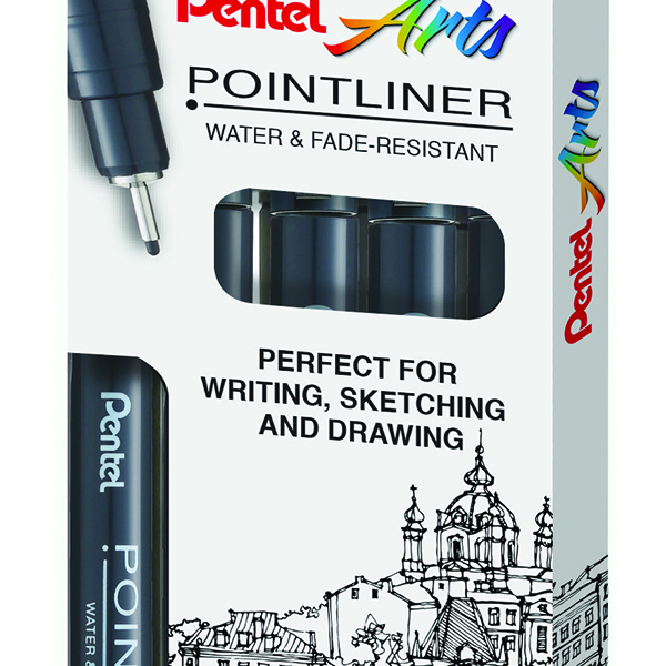 Pentel Pointliner Assorted Sizes Black (Pack of 5) YS20P/5-A