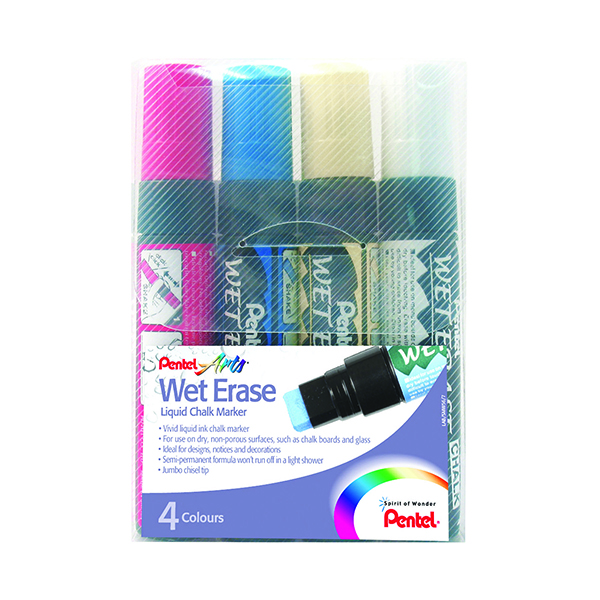 Pentel Liquid Chalk Marker Chisel Tip Jumbo Assorted (Pack of 4) SMW56/4-BCGW