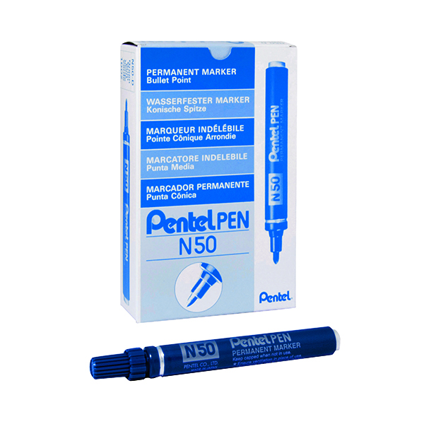 Pentel N50 Permanent Bullet Marker Broad Blue (Pack of 12) N50-C