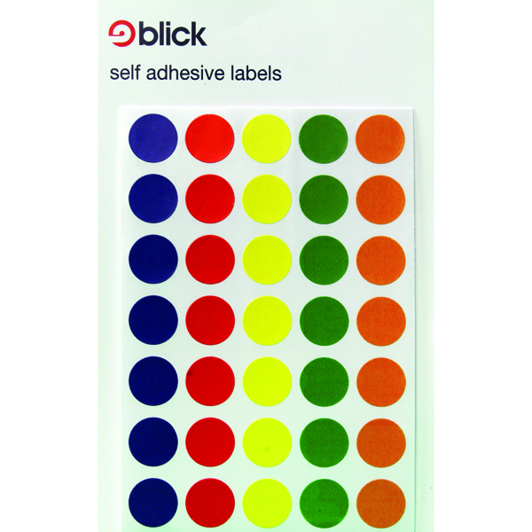 Blick Coloured Labels in Bags Round 13mm Dia 140 Per Bag Assorted (Pack of 2800) RS004950