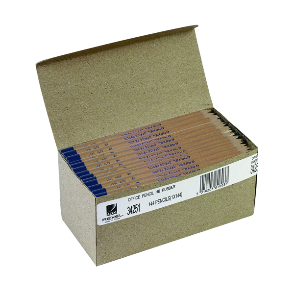 Rexel Office HB Pencil Natural Wood (144 Pack) 34251