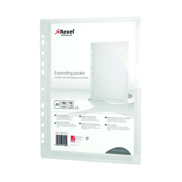 Rexel Nyrex Heavy Duty Extra Capacity A4 Glass Clear Punched Pocket (Pack of 5) 2104223