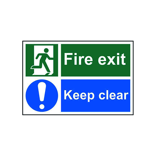 Spectrum Industrial Fire Exit Keep Clear S/A PVC Sign 300x200mm 1540