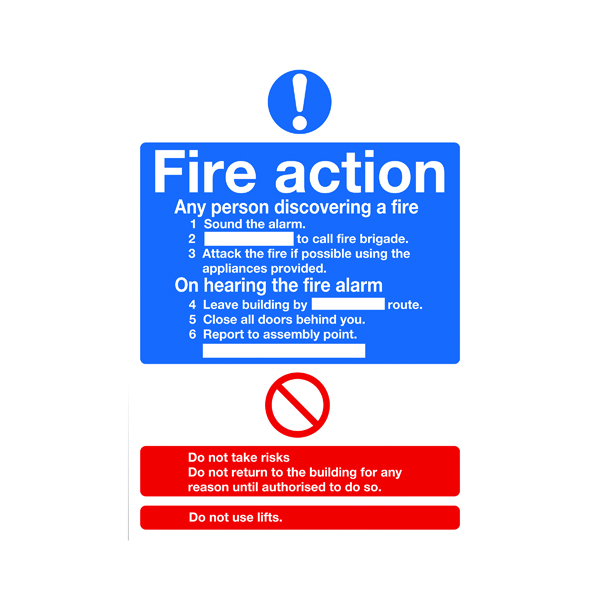 Safety Sign Fire Action Words A4 PVC FR03550R