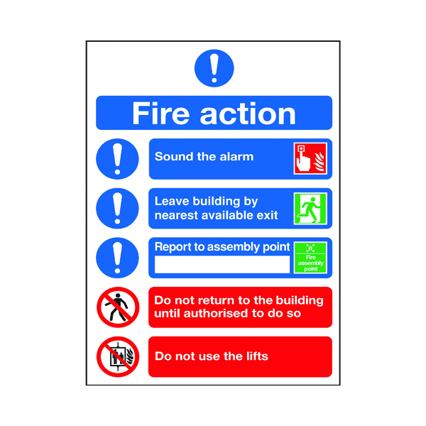 Safety Sign Fire Action Symbols A4 PVC FR09950R