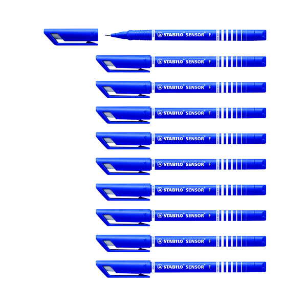Stabilo Sensor Cushion Tip Fineliner Pen Blue (Pack of 10) 189/41
