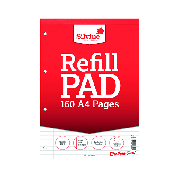 Silvine Ruled Margin Punched Headbound Refill Pad 160 Pages A4 Pad (6 Pack) A4RPFM