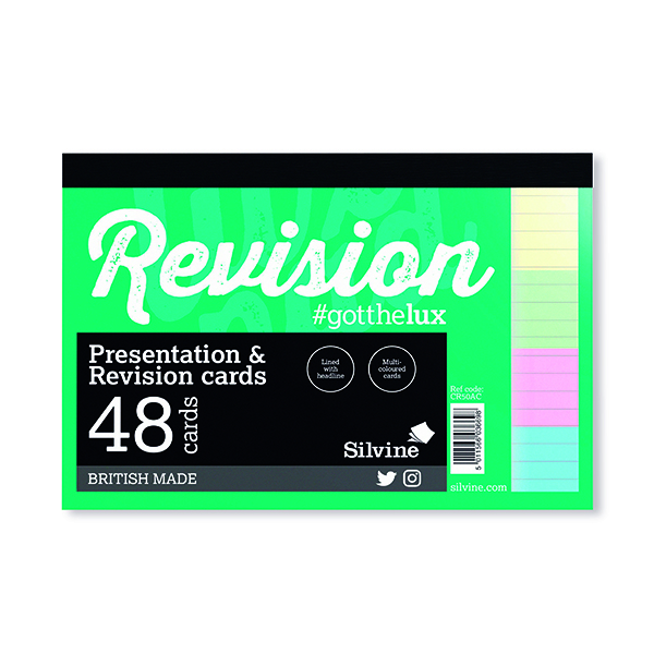 Silvine 48 Revision Notecard Pad Lined Multi-Coloured (Pack of 960) CR50AC