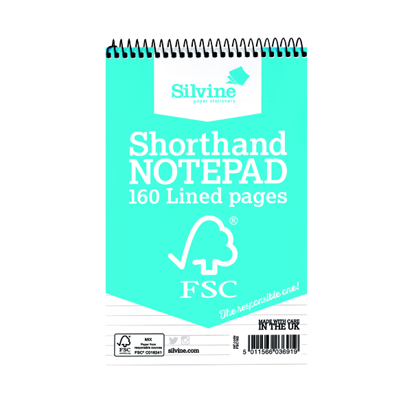 Silvine Envrion Shorthand Notepad 127x203mm (Pack of 10) FSC160