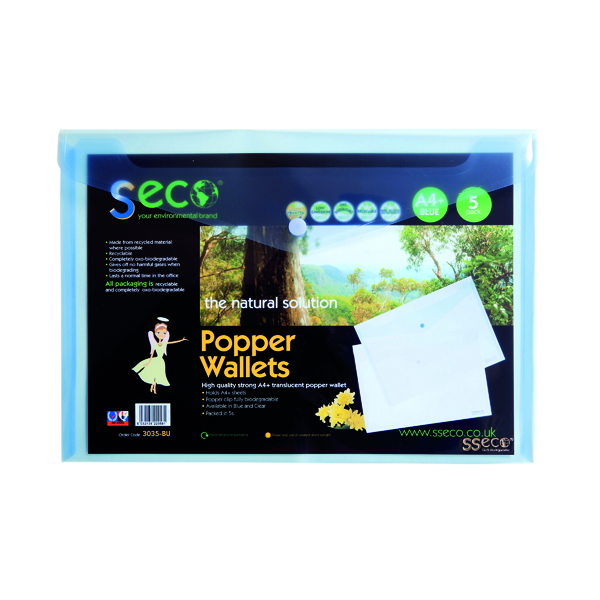 Stewart Superior Eco Biodegradable Wallet A4 Blue (5 Pack) 30085-BU