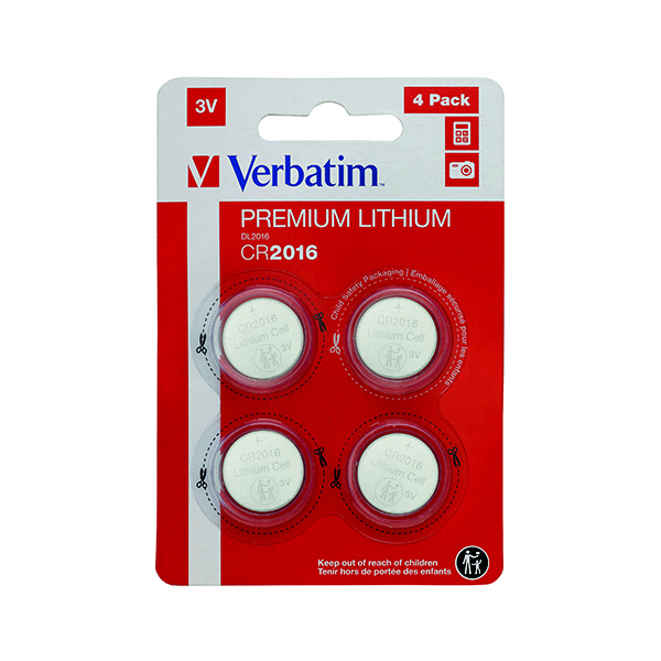 Verbatim CR2016 3V Premium Lithium Battery (Pack of 4) 49531