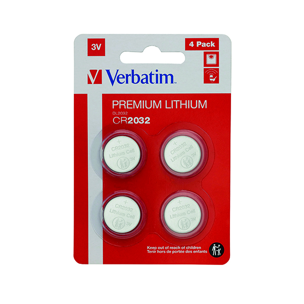 Verbatim CR2032 3V Premium Lithium Battery (Pack of 4) 49533