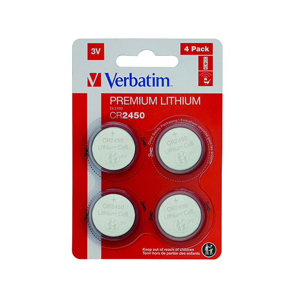 Verbatim CR2450 3V Premium Lithium Battery (Pack of 4) 49535