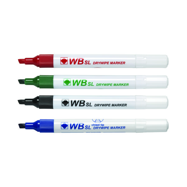 Assorted Whiteboard Markers Chisel Tip (Pack of 4) WX26038